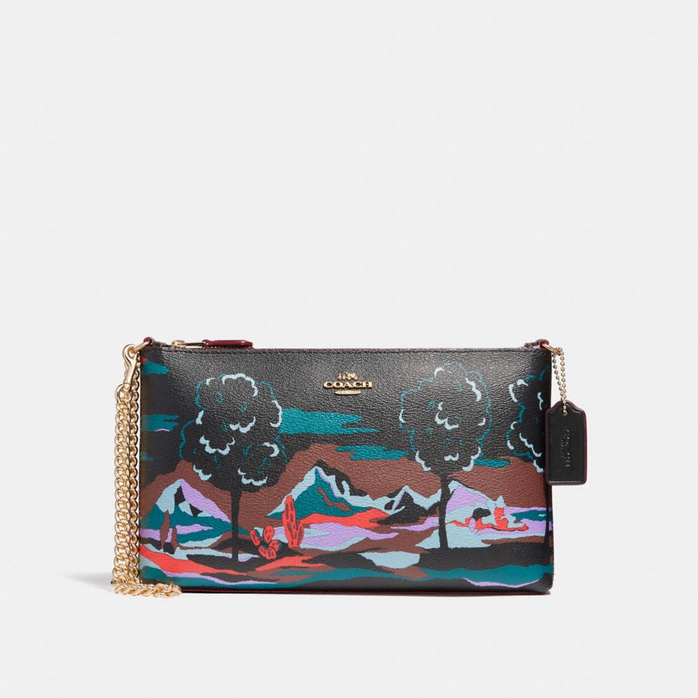 LARGE WRISTLET 25 IN LANDSCAPE PRINT COATED CANVAS - COACH f11915  - LIGHT GOLD/BLACK MULTI