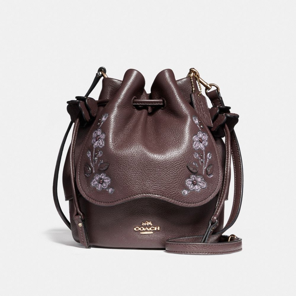 COACH PETAL BAG IN PEBBLE LEATHER WITH FLORAL EMBROIDERY - LIGHT GOLD/OXBLOOD 1 - F11917
