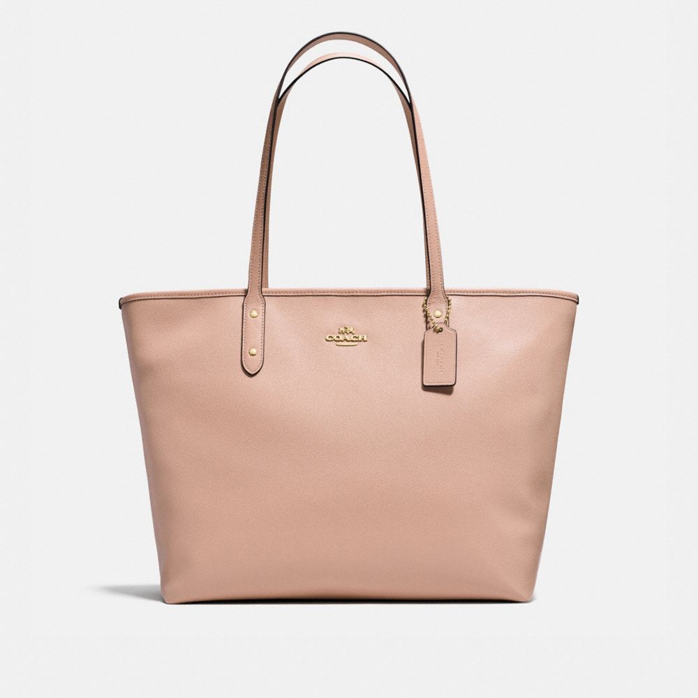 COACH LARGE CITY ZIP TOTE IN CROSSGRAIN LEATHER - IMITATION GOLD/NUDE PINK - F11926