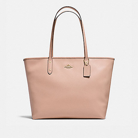 COACH LARGE CITY ZIP TOTE IN CROSSGRAIN LEATHER - IMITATION GOLD/NUDE PINK - f11926