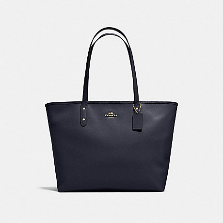 COACH LARGE CITY ZIP TOTE IN CROSSGRAIN LEATHER - IMITATION GOLD/MIDNIGHT - f11926