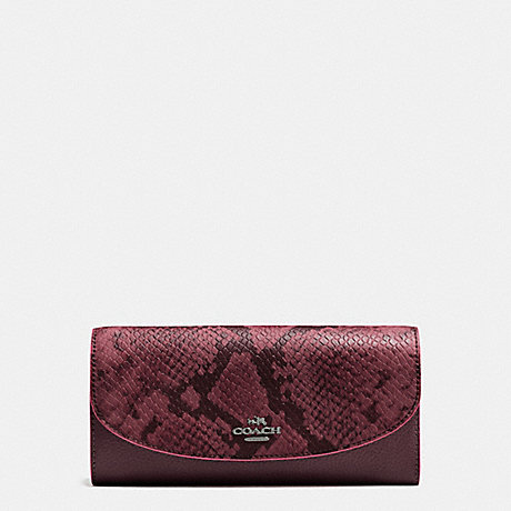 COACH SLIM ENVELOPE IN POLISHED PEBBLE LEATHER WITH PYTHON EMBOSSED LEATHER - BLACK ANTIQUE NICKEL/OXBLOOD MULTI - f11928