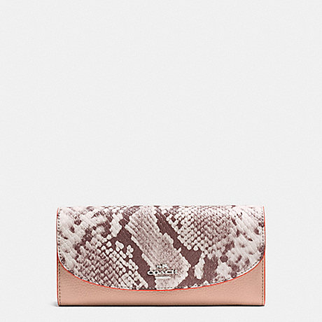 COACH SLIM ENVELOPE IN POLISHED PEBBLE LEATHER WITH PYTHON EMBOSSED LEATHER - SILVER/NUDE PINK MULTI - f11928
