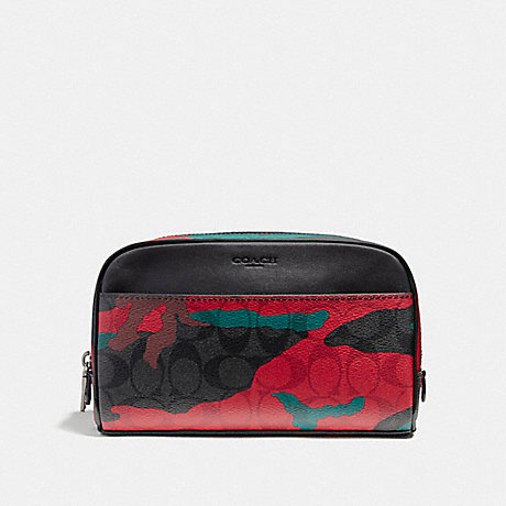 COACH OVERNIGHT TRAVEL KIT IN SIGNATURE CAMO COATED CANVAS - CHARCOAL/RED CAMO - f12008