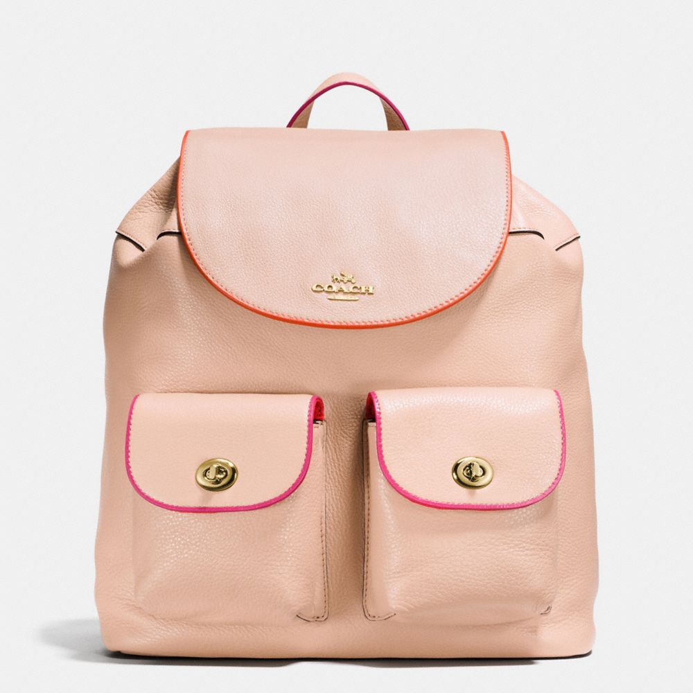 COACH BILLIE BACKPACK IN NATURAL REFINED PEBBLE LEATHER WITH MULTI EDGEPAINT - IMITATION GOLD/NUDE PINK MULTI - F12014