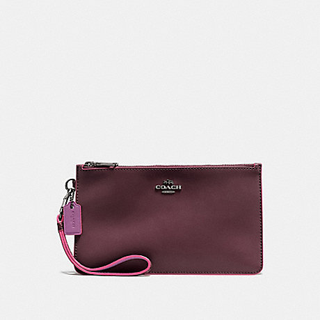 COACH CROSBY CLUTCH IN NATURAL REFINED LEATHER WITH PYTHON EMBOSSED LEATHER TRIM - BLACK ANTIQUE NICKEL/OXBLOOD MULTI - f12074
