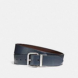 COACH WIDE JEANS BUCKLE CUT-TO-SIZE REVERSIBLE PEBBLE LEATHER BELT - DARK DENIM/MAHOGANY - F12153