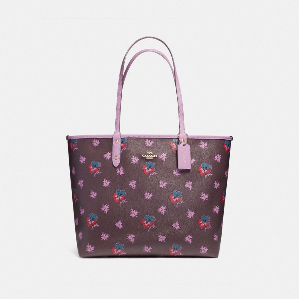 COACH REVERSIBLE CITY TOTE IN WILDFLOWER PRINT COATED CANVAS - LIGHT GOLD/OXBLOOD MULTI - F12176