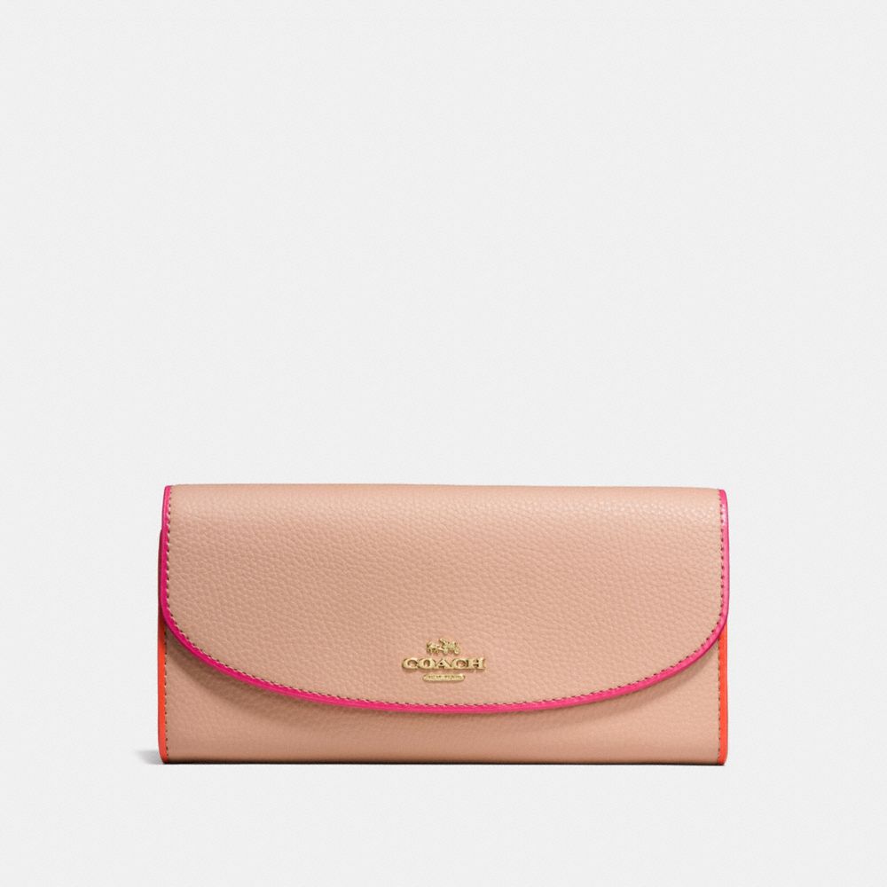 SLIM ENVELOPE WALLET IN POLISHED PEBBLE LEATHER - COACH f12586 -  IMITATION GOLD/NUDE PINK MULTI
