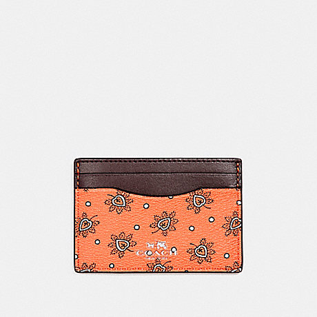 COACH CARD CASE IN FOREST BUD PRINT COATED CANVAS - SILVER/CORAL MULTI - f12821