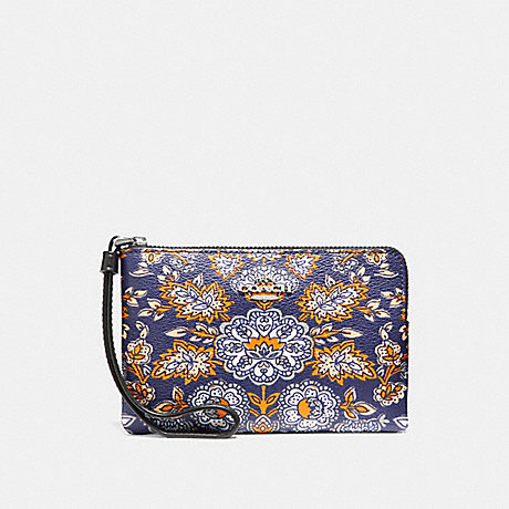 COACH CORNER ZIP WRISTLET IN FOREST FLOWER PRINT COATED  CANVAS - SILVER/BLUE - f13314