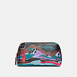 COSMETIC CASE 17 IN LANDSCAPE PRINT COATED CANVAS - f13527 - LIGHT GOLD/BLACK MULTI