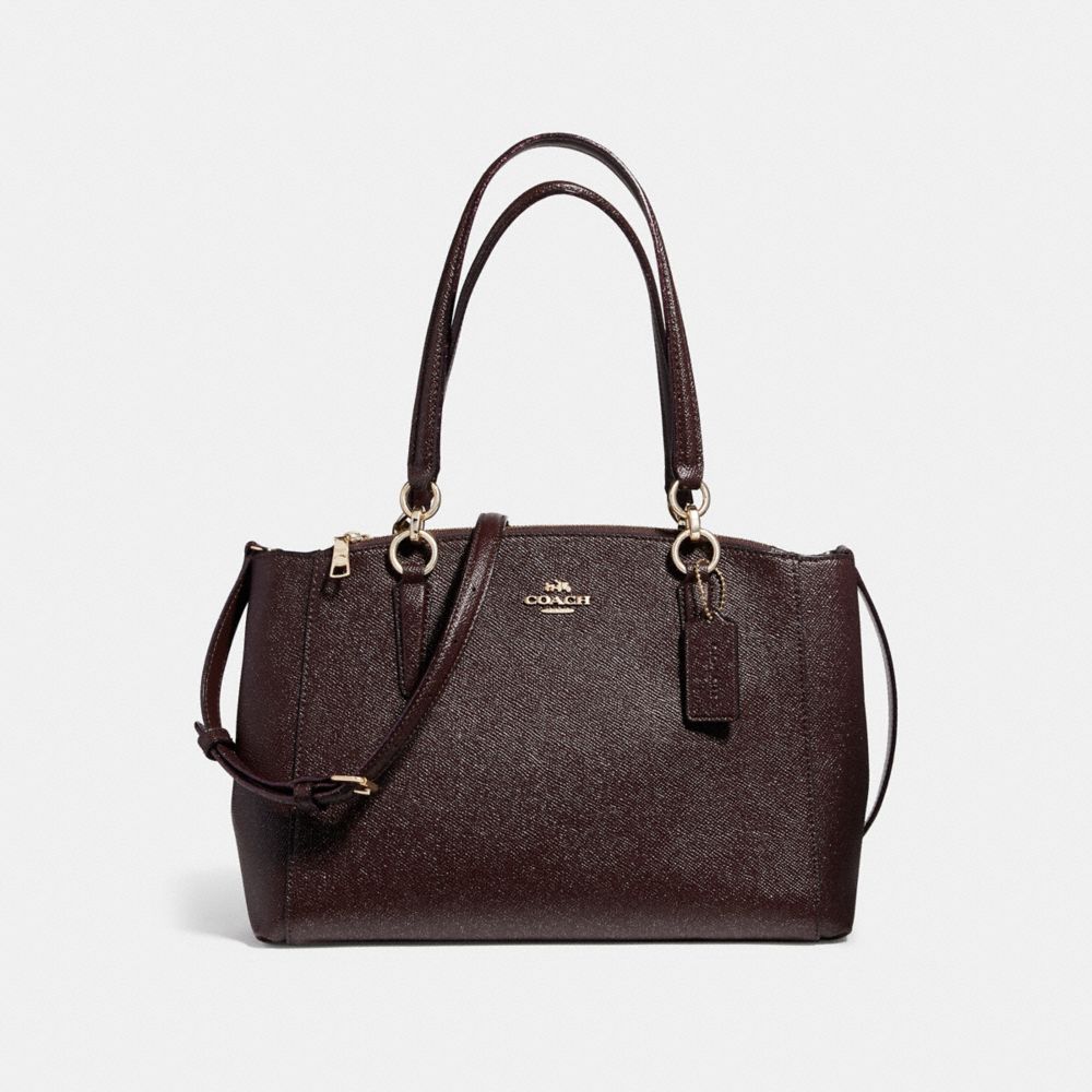 COACH SMALL CHRISTIE CARRYALL IN GLITTER CROSSGRAIN LEATHER - LIGHT GOLD/OXBLOOD 1 - F13684