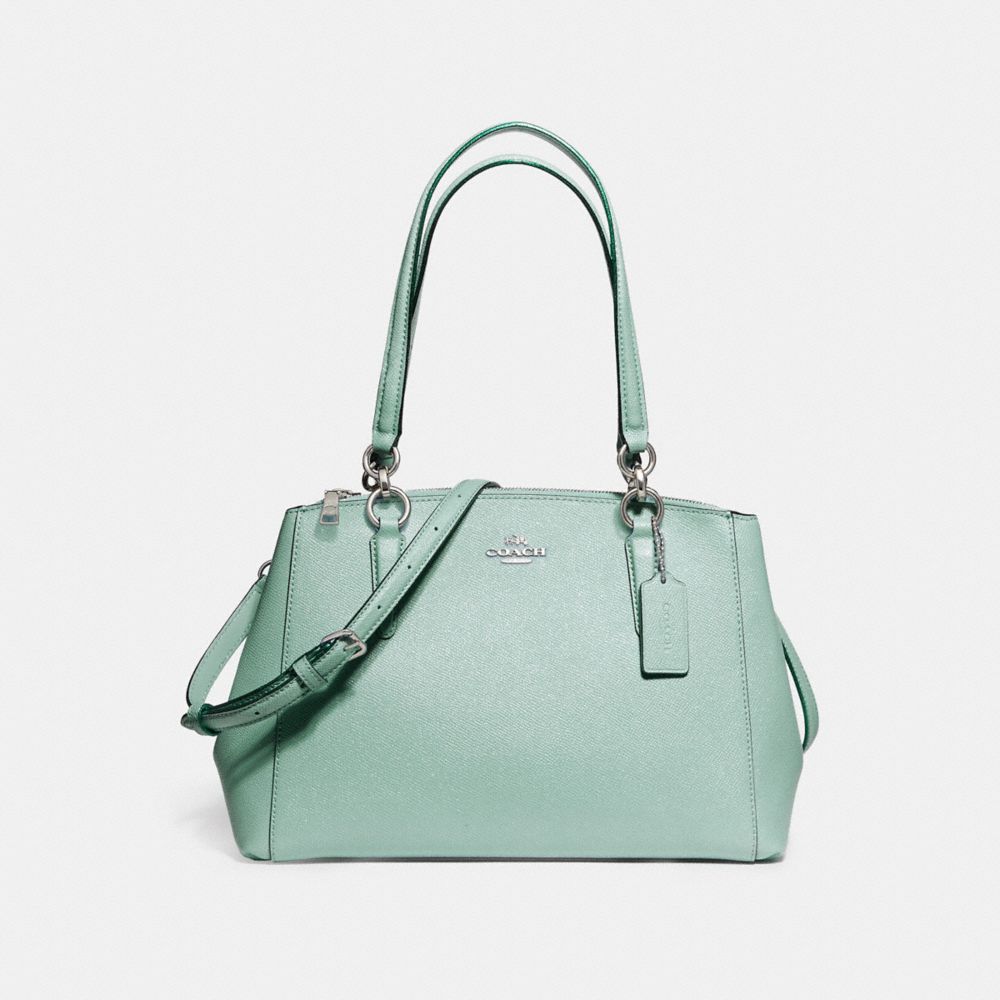 COACH SMALL CHRISTIE CARRYALL IN GLITTER CROSSGRAIN LEATHER - SILVER/AQUA - F13684