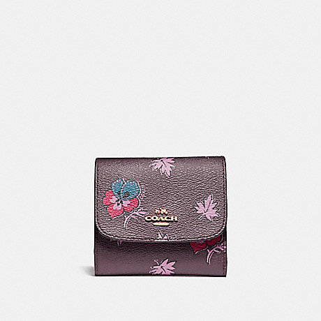 COACH SMALL WALLET IN WILDFLOWER PRINT COATED CANVAS - LIGHT GOLD/OXBLOOD 1 - f15563