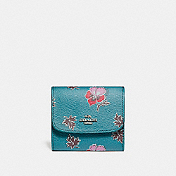 COACH SMALL WALLET IN WILDFLOWER PRINT COATED CANVAS - SILVER/DARK TEAL - F15563