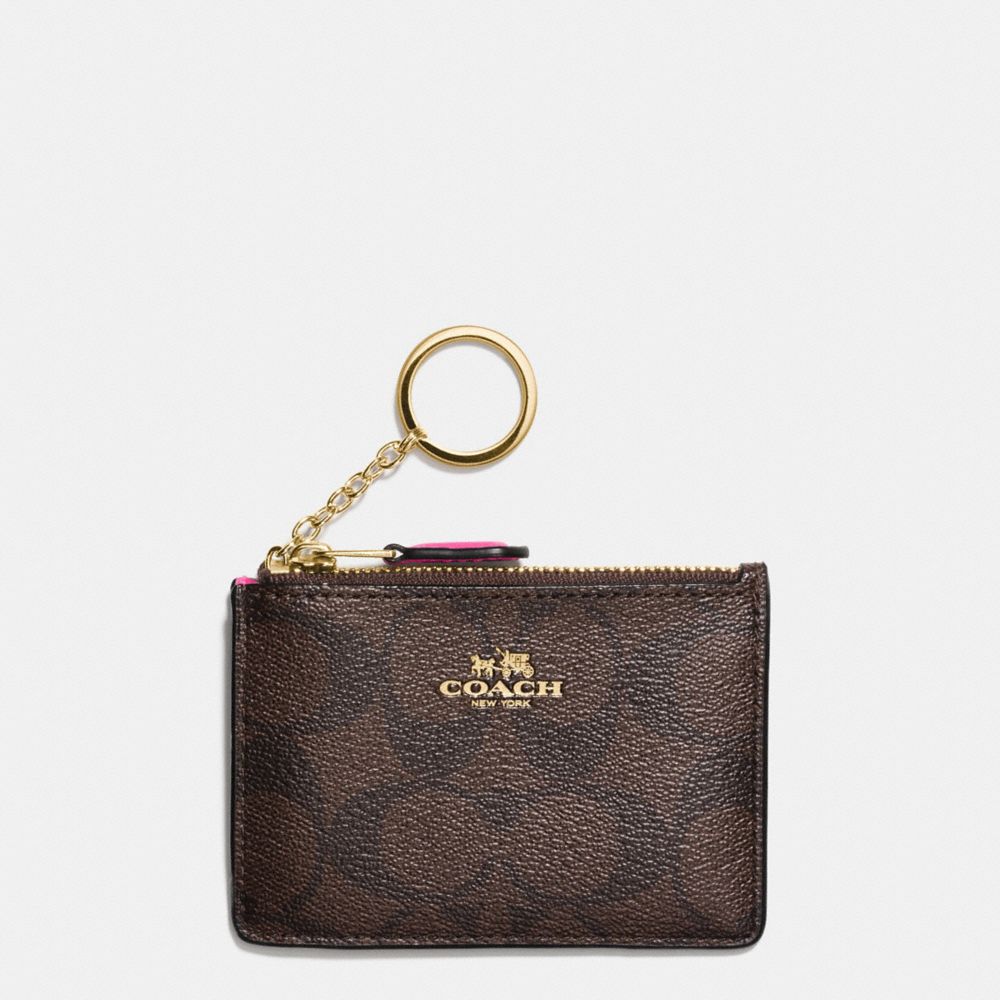 MINI SKINNY ID CASE IN SIGNATURE COATED CANVAS - COACH f16107 - IMITATION GOLD/BROWN