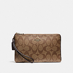 COACH DOUBLE ZIP WALLET IN SIGNATURE COATED CANVAS - LIGHT GOLD/KHAKI - F16109