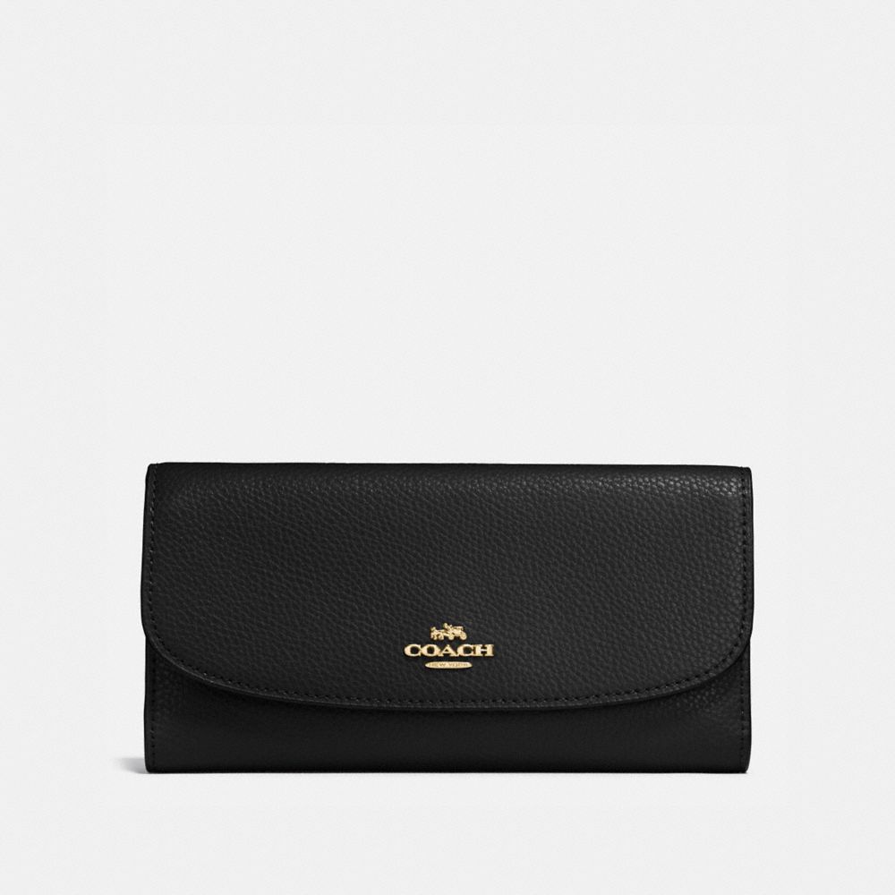 CHECKBOOK WALLET IN POLISHED PEBBLE LEATHER - COACH f16613 -  IMITATION GOLD/BLACK