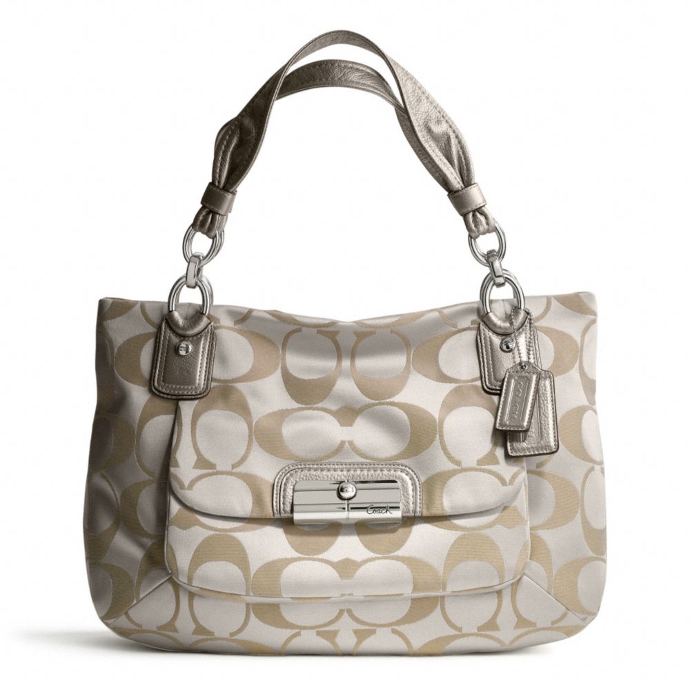 KRISTIN SIGNATURE SATEEN EAST/WEST ZIP TOP TOTE - COACH f16778 - SILVER/CRM LT KHA/PLATINUM