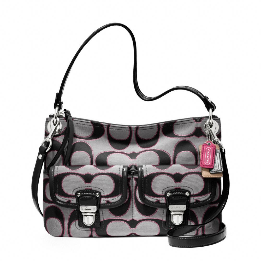 COACH POPPY METALLIC SIGNATURE SATEEN HIPPIE - SILVER/MOONLIGHT/PK SCARLET - F18980