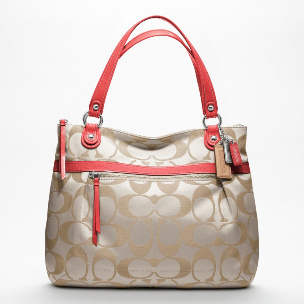 COACH POPPY SIGNATURE SATEEN GLAM TOTE - SILVER/CRM LT KHA/TANGERINE - F18988