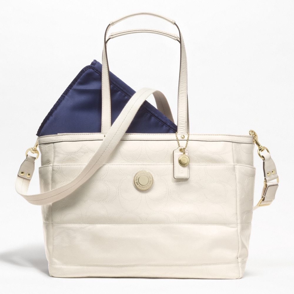 SIGNATURE STRIPE STITCHED PATENT MULTIFUNCTION TOTE