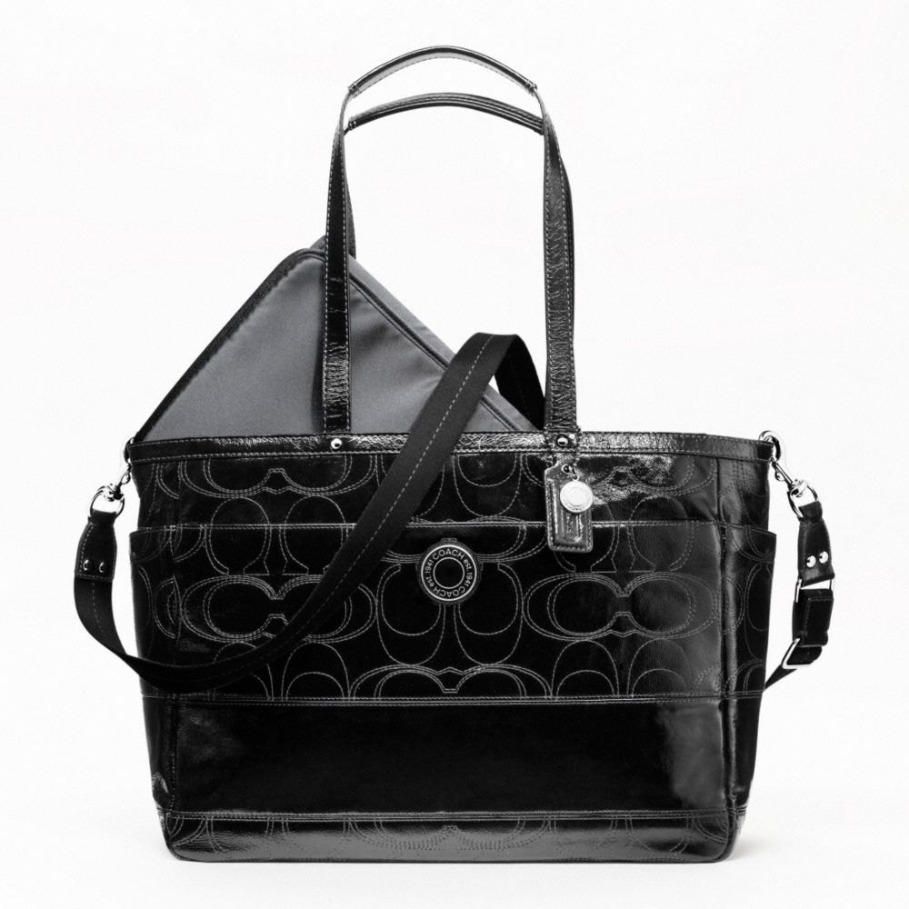 SIGNATURE STRIPE STITCHED PATENT MULTIFUNCTION TOTE