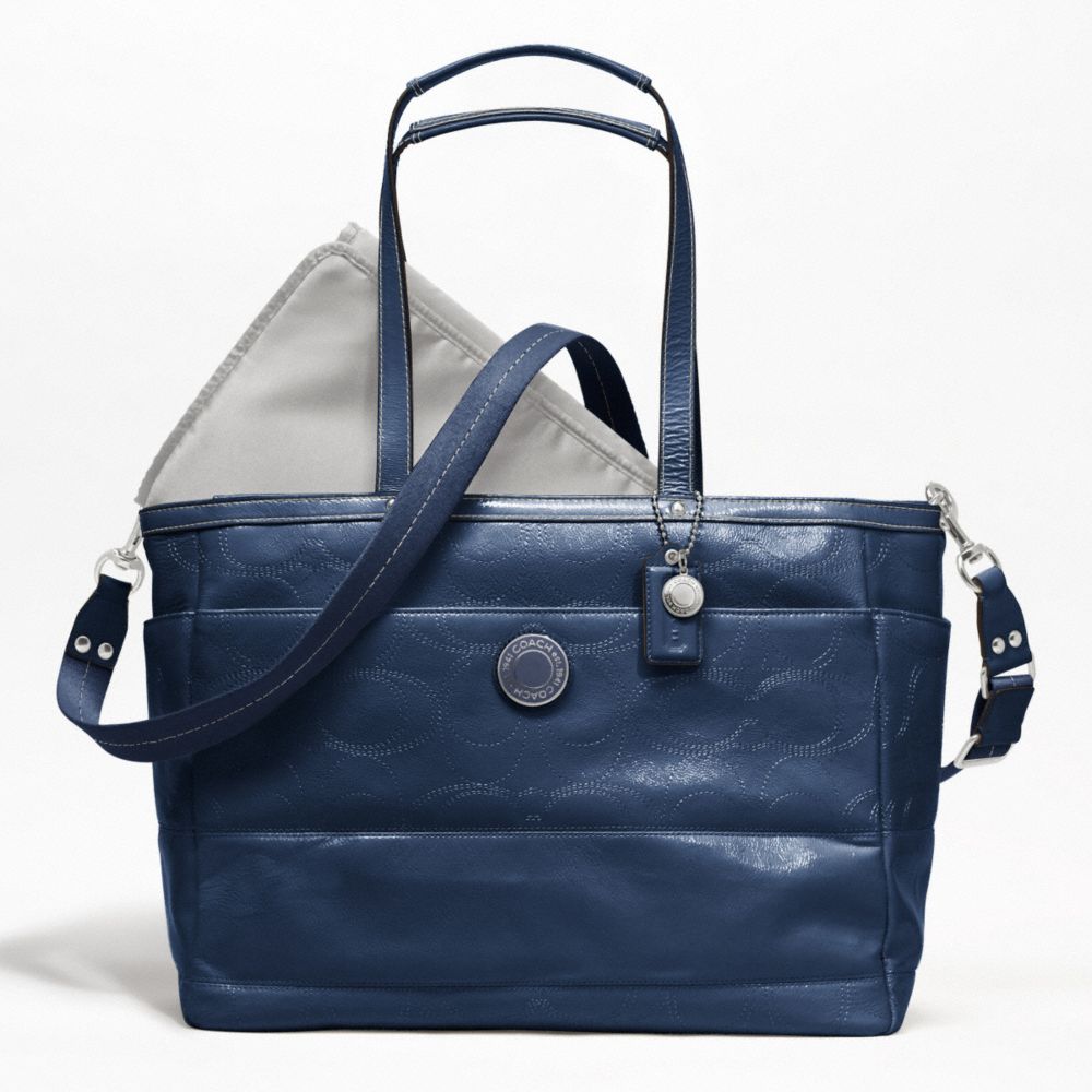 SIGNATURE STRIPE STITCHED PATENT MULTIFUNCTION TOTE