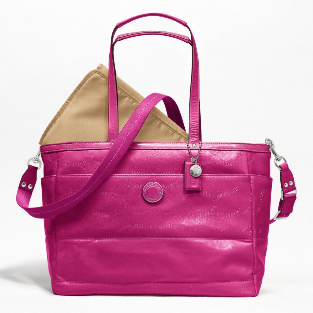 SIGNATURE STRIPE STITCHED PATENT MULTIFUNCTION TOTE