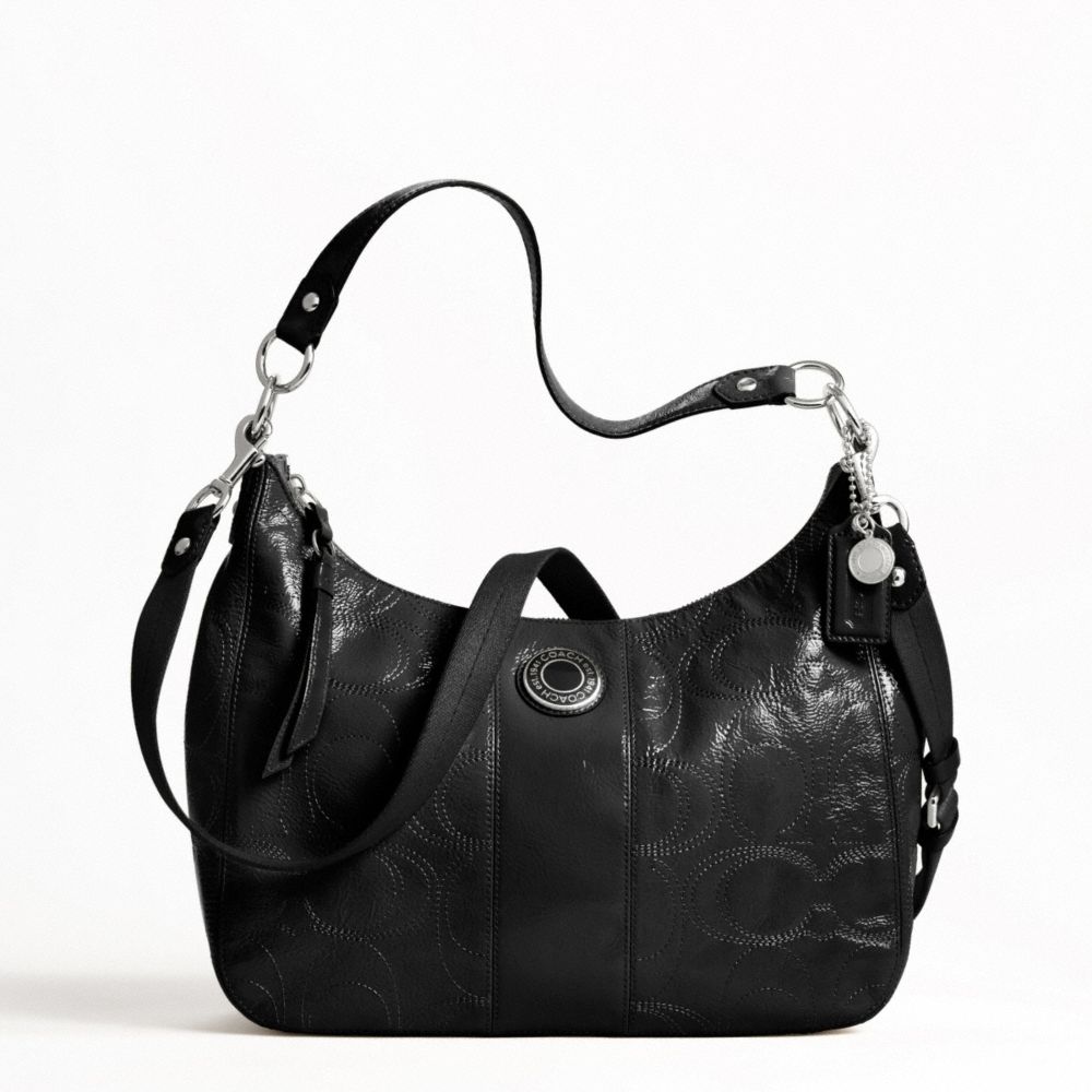 SIGNATURE STRIPE STITCHED PATENT CONVERTIBLE HOBO