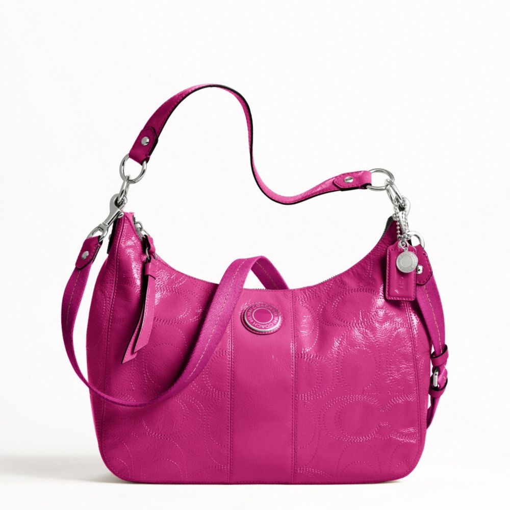 SIGNATURE STRIPE STITCHED PATENT CONVERTIBLE HOBO