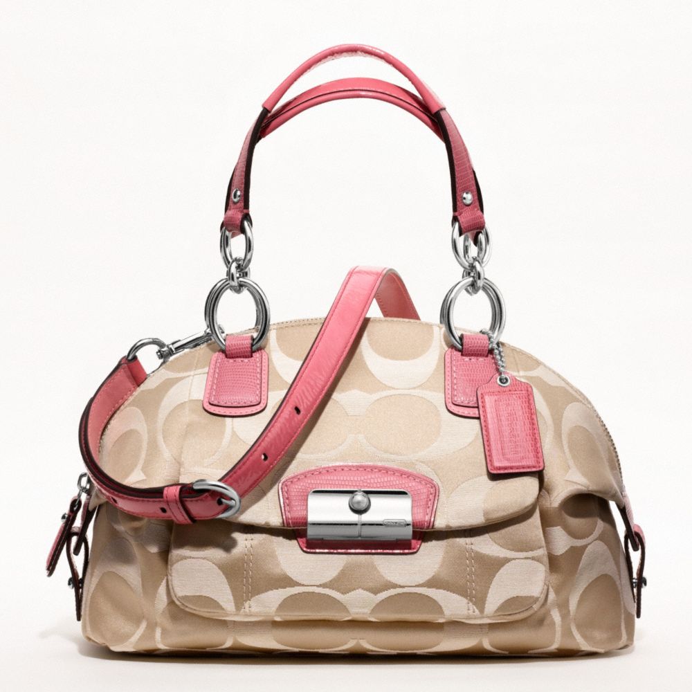 KRISTIN SIGNATURE SATEEN DOMED SATCHEL - COACH f19334 - SILVER/LIGHT KHAKI/ROSE