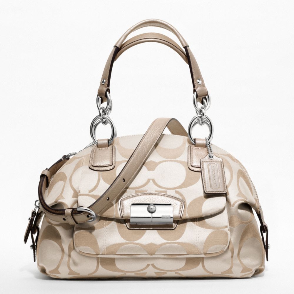 KRISTIN SIGNATURE SATEEN DOMED SATCHEL - COACH f19334 - SILVER/CRM LT KHA/CHAMPAGNE