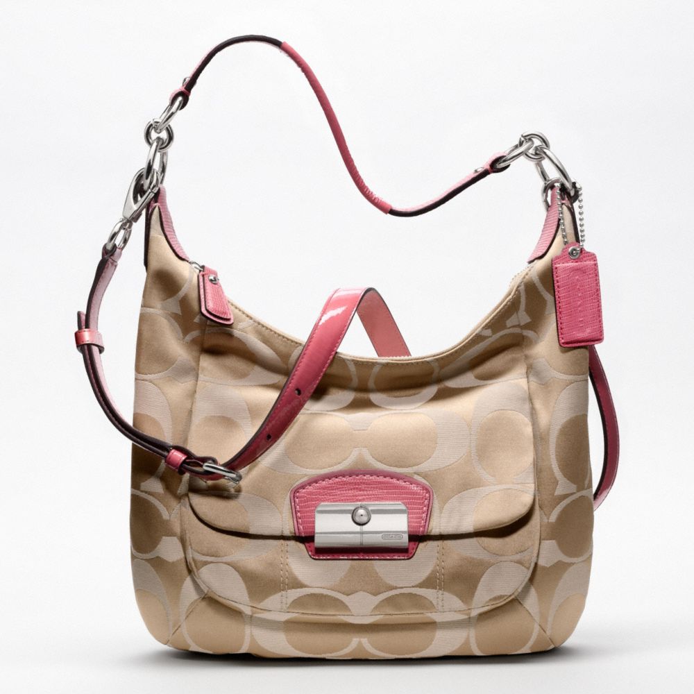 COACH KRISTIN SIGNATURE SATEEN HOBO - SILVER/LIGHT KHAKI/ROSE - F19335