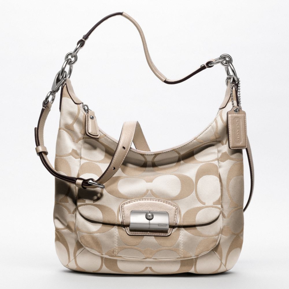 COACH KRISTIN SIGNATURE SATEEN HOBO - SILVER/CRM LT KHA/CHAMPAGNE - F19335