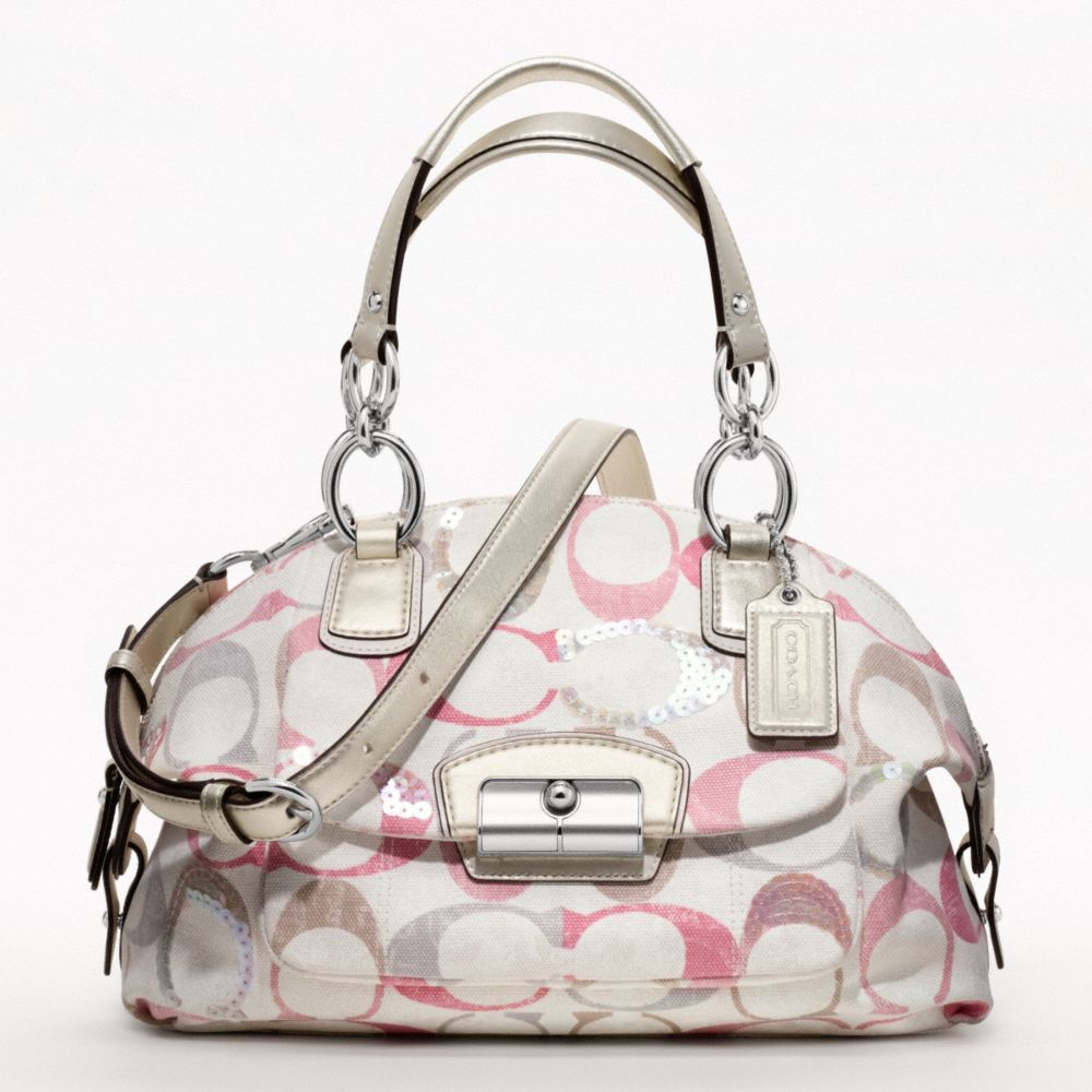 COACH KRISTIN EMBELLISHED SIGNATURE DOMED SATCHEL - SILVER/BEGONIA MULTI - F19338