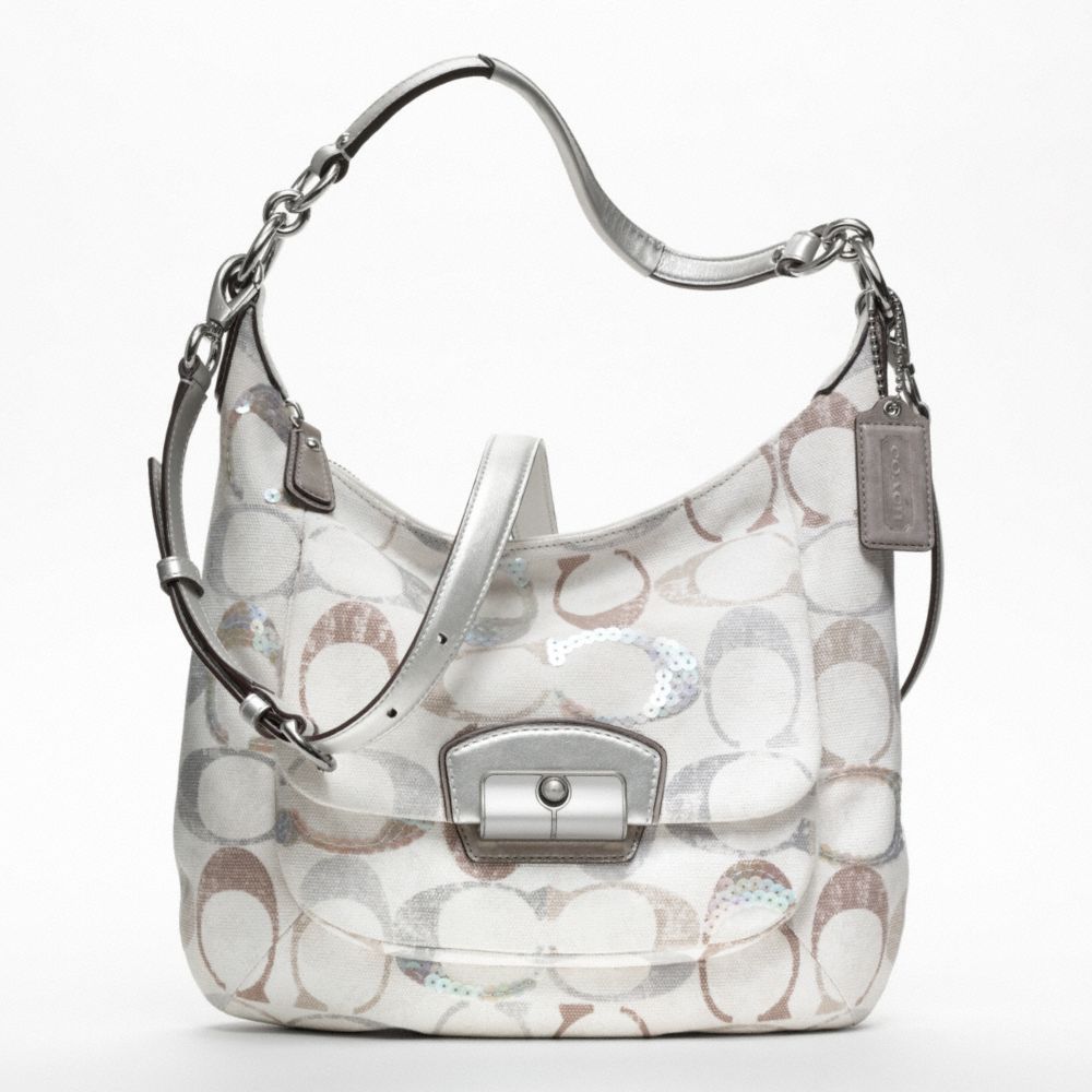 COACH KRISTIN EMBELLISHED SIGNATURE HOBO - SILVER/PLATINUM MULTI - F19340