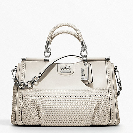 COACH MADISON CAROLINE DOWEL SATCHEL IN WOVEN LEATHER -  SILVER/PARCHMENT - f19646