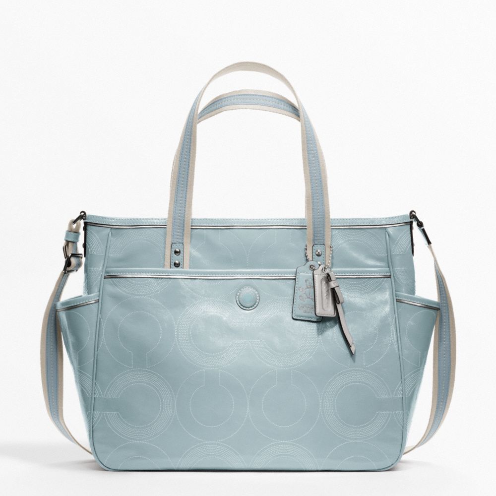 COACH BABY BAG STITCHED PATENT TOTE - SILVER/MIST - F19911