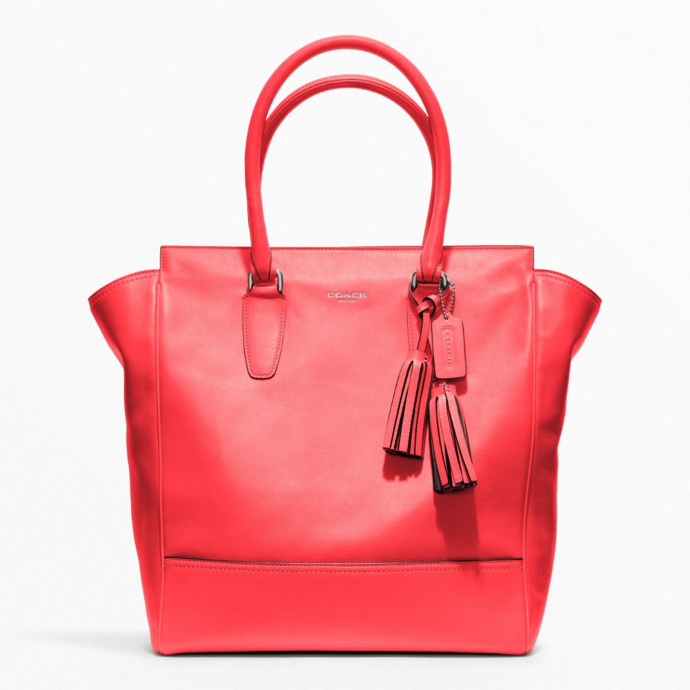 COACH LEATHER TANNER TOTE - SILVER/BRIGHT CORAL - F19924