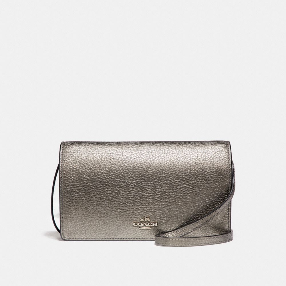 FOLDOVER CLUTCH CROSSBODY IN METALLIC PEBBLE LEATHER - COACH f20152 - SILVER/GUNMETAL