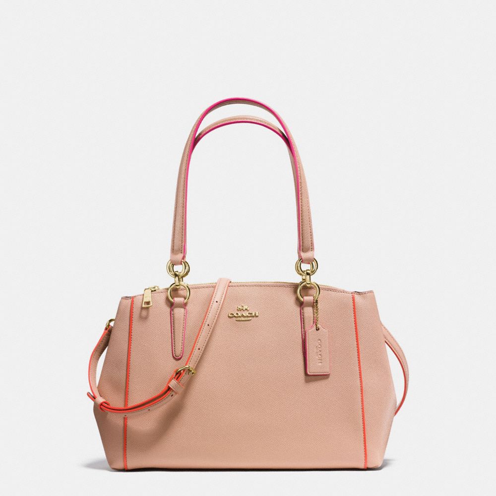 COACH SMALL CHRISTIE CARRYALL IN CROSSGRAIN LEATHER WITH MULTI EDGEPAINT - IMITATION GOLD/NUDE PINK MULTI - F20476
