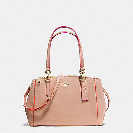 COACH SMALL CHRISTIE CARRYALL IN CROSSGRAIN LEATHER WITH MULTI EDGEPAINT - IMITATION GOLD/NUDE PINK MULTI - f20476