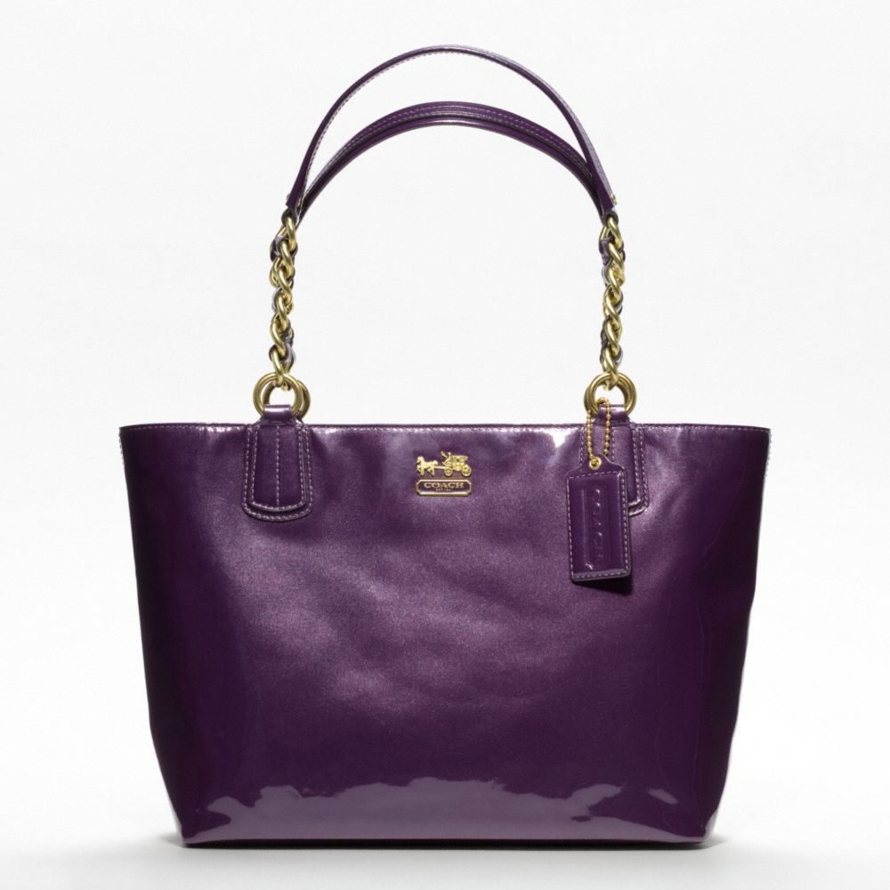 COACH MADISON PATENT TOTE - BRASS/AUBERGINE - F20484