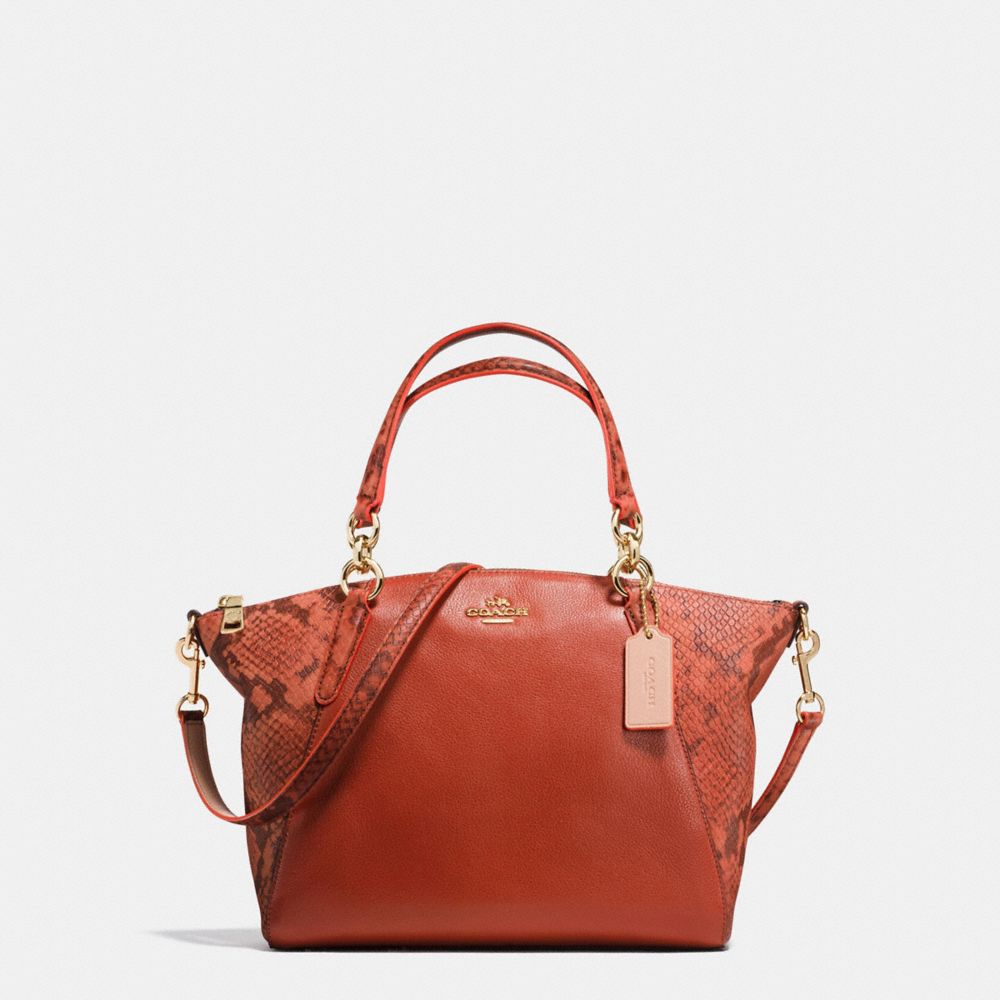 COACH SMALL KELSEY SATCHEL IN REFINED NATURAL PEBBLE LEATHER WITH PYTHON EMBOSSED LEATHER - IMITATION GOLD/TERRACOTTA MULTI - F20924