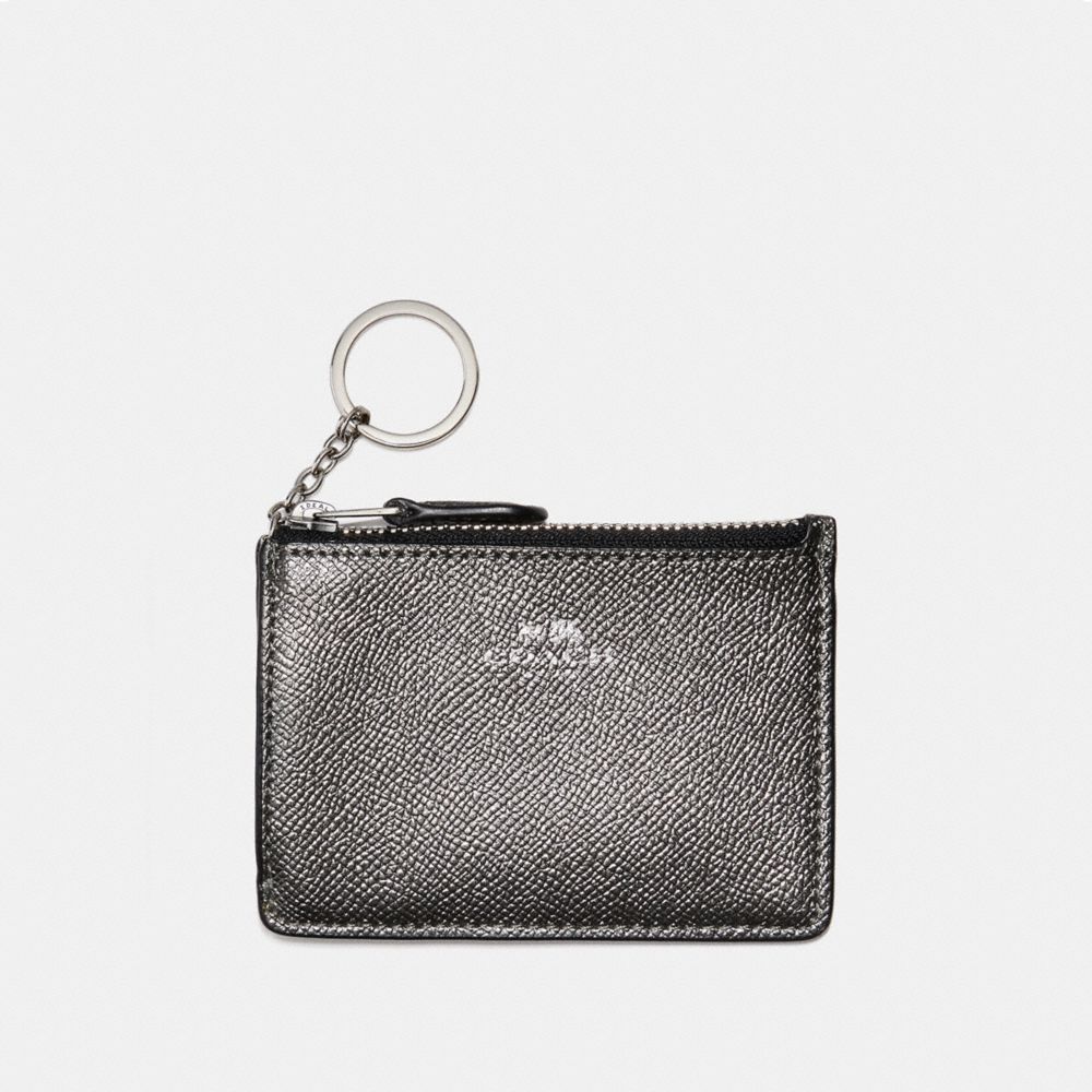 MINI SKINNY ID CASE IN METALLIC CROSSGRAIN LEATHER - COACH f21072 - SILVER/GUNMETAL