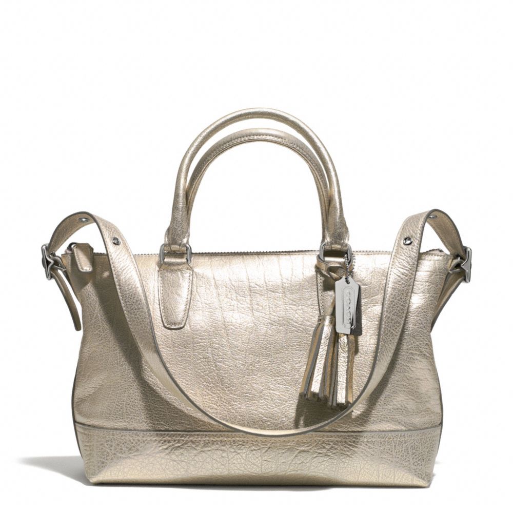 COACH MOLLY METALLIC LEATHER EAST/WEST SATCHEL - SILVER/CHAMPAGNE - F21133