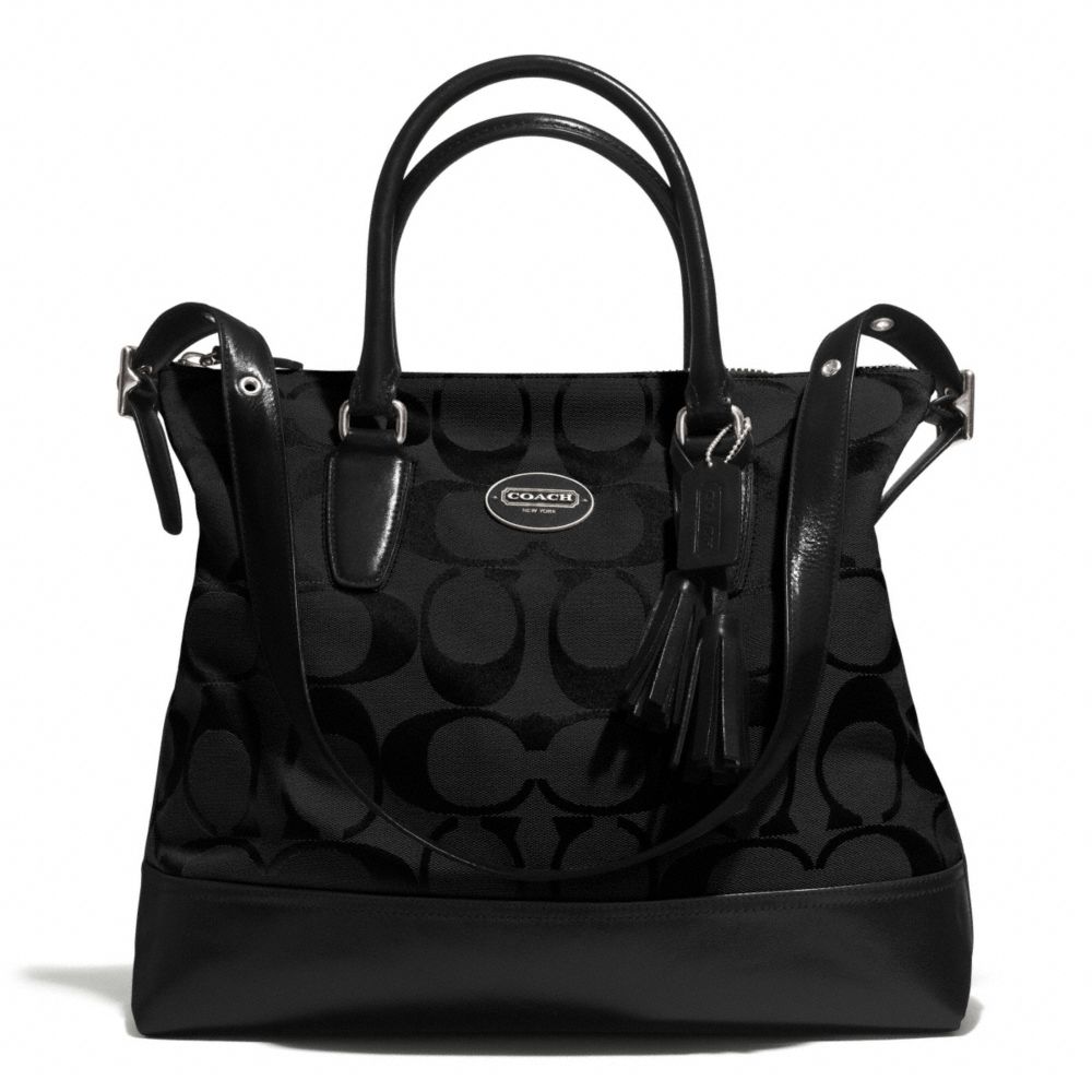 COACH RORY SIGNATURE NORTH/SOUTH SATCHEL - SILVER/BLACK/BLACK - F21147