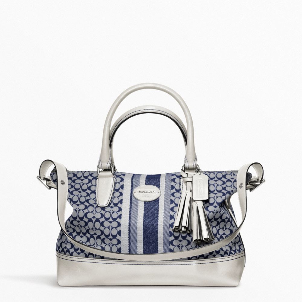 SIGNATURE STRIPE MOLLY SATCHEL - COACH F21154 - SILVER/NAVY/IVORY